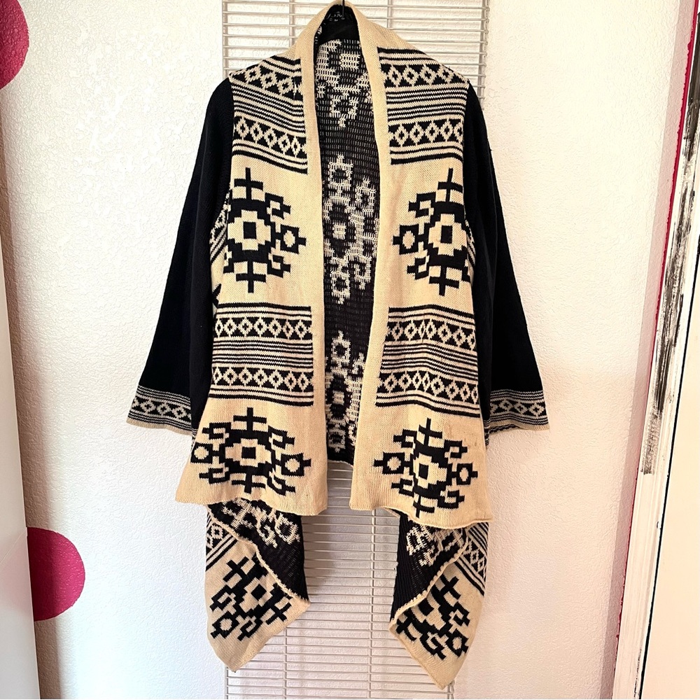 B Sharp Aztec Open Front Cardigan Knitted Sweater